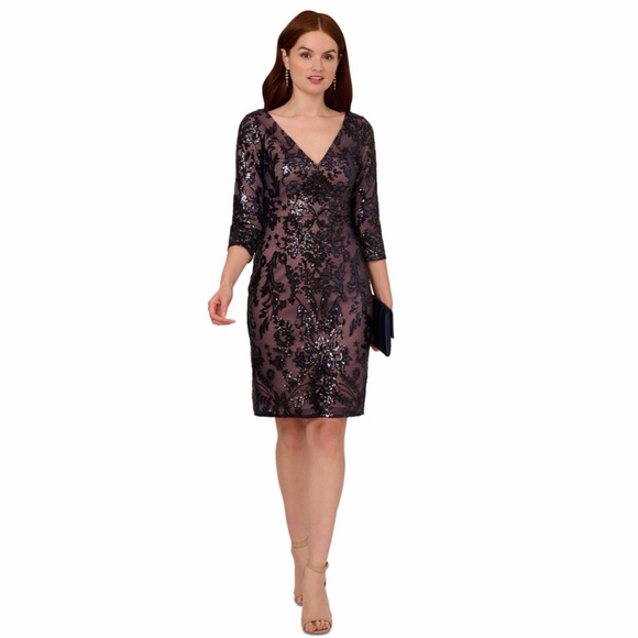 Adrianna Papell Dresses & Skirts - Adrianna Papell Women's V-Neck 3/4-Sleeve Sheath Dress